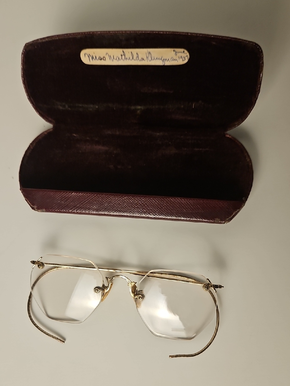 Antique Shuron Durex 1/10 12K Gold Filled Rimless Eyeglass VTG Eyewear With Case